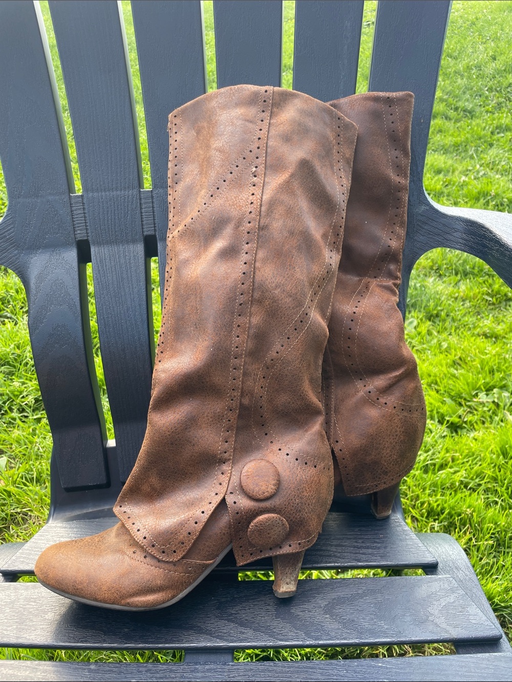 Not Rated Brown Distressed Mid-Calf Heeled Boots